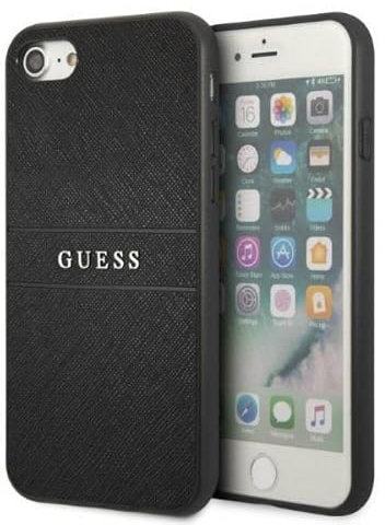 Guess GUHCI8PSASBBK Hülle für iPhone 7/8 / SE 2020 / SE 2022 Schwarz Saffiano Strap