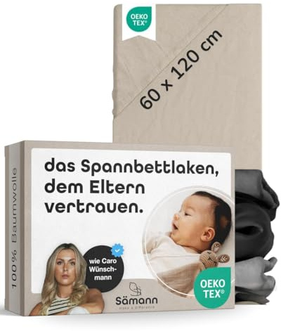Sämann® Spannbettlaken Spannbetttuch Jersey 60x120 cm für Babybett & Kinderbett, Baumwolle Natur
