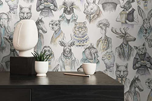 New Walls Tapete Tiere Kinderzimmer verschiedenen Tiere in Menschenkleidung Vliestapete modern bunt – 1,59 x 2,80