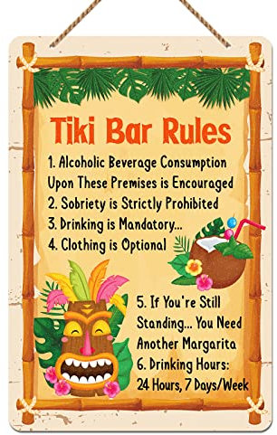 D4DREAM Tiki Bar Blechschilder Tiki Bar Rules Tiki Bar Schild 19,8 x 30 cm Tiki Bar Dekorationen Zinn Tiki Bar Dekor und Schilder Tiki-Schilder für Männer Frauen Wanddekoration für Bars Restaurants