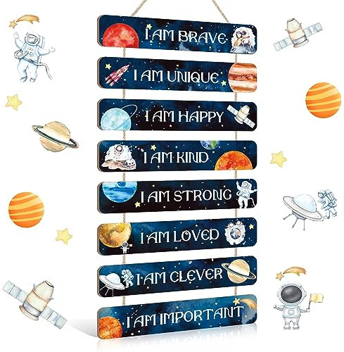 KAIRNE Planet Wall Art,Space Wall Decor,The Solar System Wall Decoration for Boys Bedroom,Movational Quotes Hanging Decor,Be Kind Be Brave Inspirational Phrase Wall Art for Kids Bedroom Gift