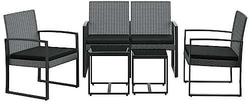 Festnight Rattan Gartenmöbel Set 4 Personen,Balkonmöbel Set Balkon 4 Personen,Polyrattan Sitzgruppe 4 Personen,Sitzgruppe Balkon,Gartenlounge Set Balkon Möbel Für Kleinen Balkon Dunkelgrau PP-Rattan