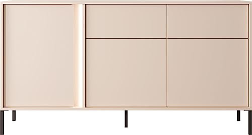 WFL GROUP Modern Beige Kommode - Elegant Sideboard 100, 150, 200 cm - Skandinavisch Schrank mit LED - Donna Set - mit Hohe Schwarze Metallfüße - Kommode 3D2S