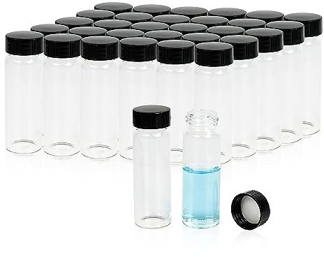 ALWSCI 100 Stücke Probe Fläschchen 30mL Probe Klarglas Fläschchen Probenahme Flaschen 24-400 Schwarz Closed Top PP Cap, PE Liner Probe Container Labor Fläschchen 27.5x84mm