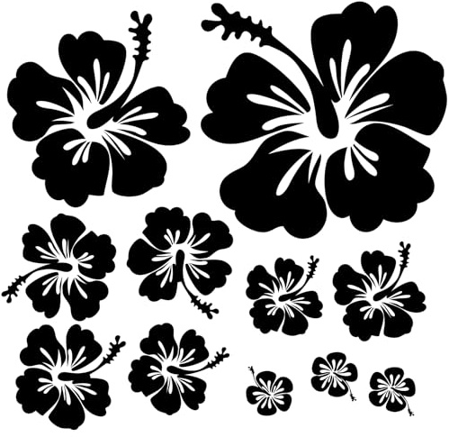 Finest Folia Dekoaufkleber Hibiskus Blumen Ranken Home Deko Aufkleber Dekoration Sticker Auto Bus Wohnmobil Motorrad Tür wetterfest selbstklebend (Schwarz, K166 Set L)
