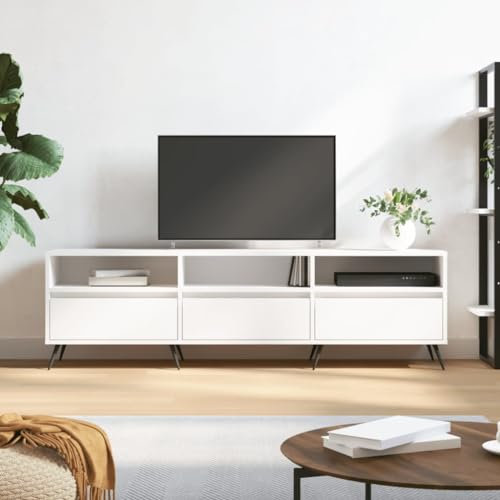 GuyAna Mueble de TV Madera contrachapada Blanco 150x30x44,5 cm Mueble TV Vintage