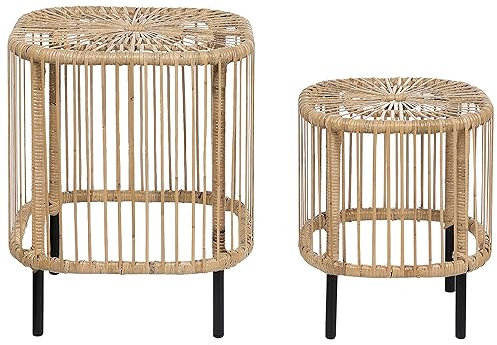 Beliani Garten Beistelltisch Rattan natürlich quadratisch 2er Set geflochten Cesenatico