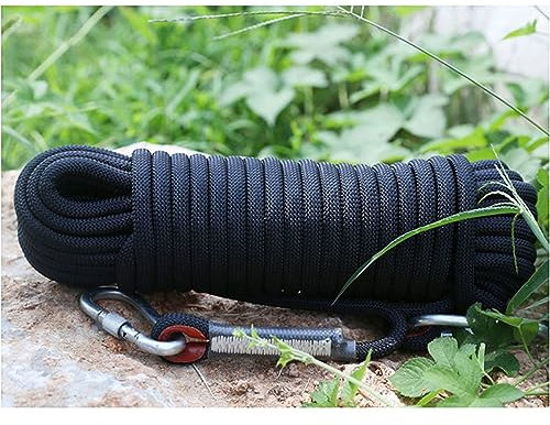PAHION 18mm Kletterseil 10m(32ft) 25m(82ft) 50m(164ft) 100m(328ft) 150m(492ft) 200m(656ft) Statisches Kletterseil Mit 2 Stahlhaken Abseilseil Für Draußen (Color : Black, Size : 18mm x 15m)