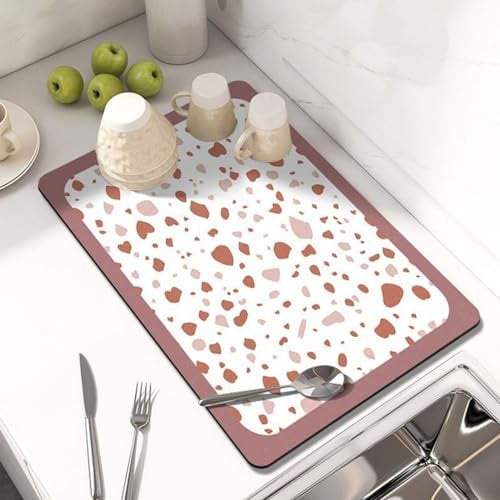 Hixingo Súper Absorbente Bayeta Escurreplatos, Antideslizante Dish Drying Mat Bígaro Alfombra Escurreplatos，Diatomita Alfombrilla Cafetera (40x60cm,Piedra Yuhua Rosa)