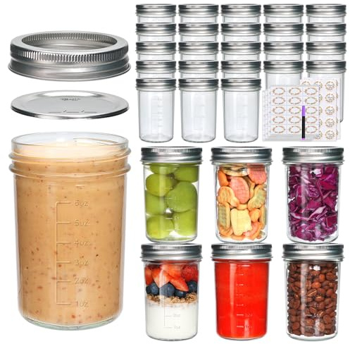 Woaiwo-q 30 Pack 8 oz Mason Jars with Lids, Half Pint Canning Jars