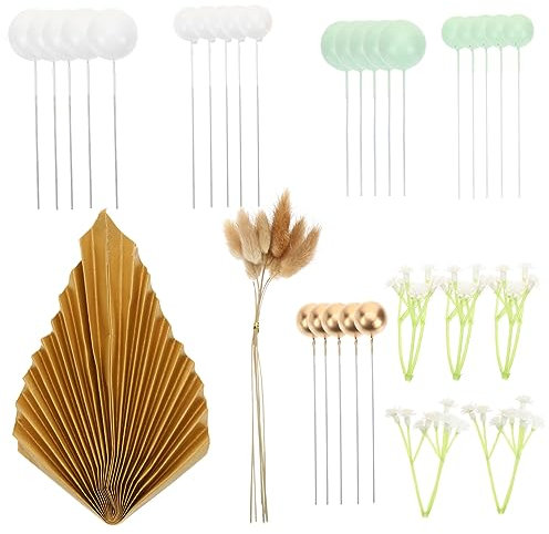 KITANDOVE Satz Kuchendekoration Böhmisch Geburtstagskuchenornamente Papierfächerbälle Partykuchendekor Goldgrün Kuchendekoration Hochzeitstorte