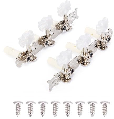 Classical Guitar String Tuning Pegs Silver Guitar Machine Heads Set 3L 3R Tuning Keys Tuners with Mounting Screws for Classical Guitar Musical Instrument Accessories
