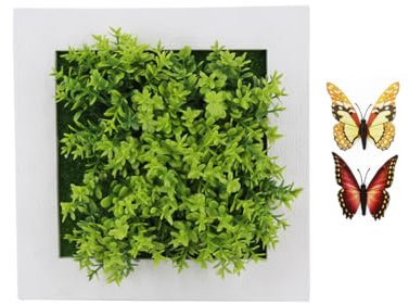 Künstliche Pflanzen zum Aufhängen mit 2 Schmetterlingen für Heimdekoration im Innenbereich, Sukkulenten, künstliche Pflanzen im Rahmen, 3D-Grün, Wandkunst, künstliche Blumen im Kunststoff-Bilderrahmen