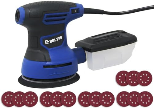 Orbital Sander, BOLTHO 350W 13000RPM Random Orbital Sander, 6 Variable Speed, 125MM 15Pcs Sandpapers, Efficient Dust Collector, Ideal for DIY, Sanding Down & Finishing Wood