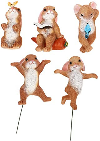 Gogogmee Hasenornament Wetterfestes Kaninchen Modell aus Kunstharz 5 Stück als Süße Gartenfigur für Gartendeko und Balkondekoration für Draußen