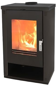 Verso Theia Poêle à bois moderne 9 kW avec panneaux latéraux laqués en noir