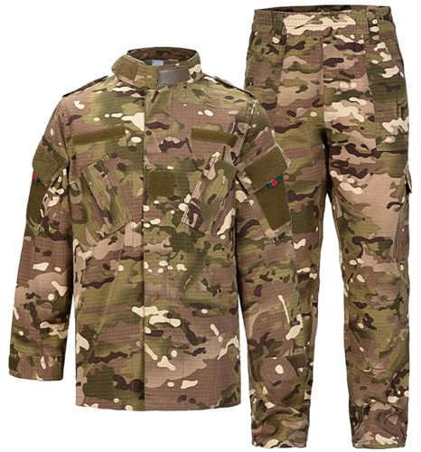 QIYUANT Enfant en Plein Air Vêtements Tactiques Ensembles T-Shirt et Pantalon Airsoft Militaire Camouflage Printemps Été Automne Randonnée Chasse Camping Combat (CP/Veste + Pantalon, 130)