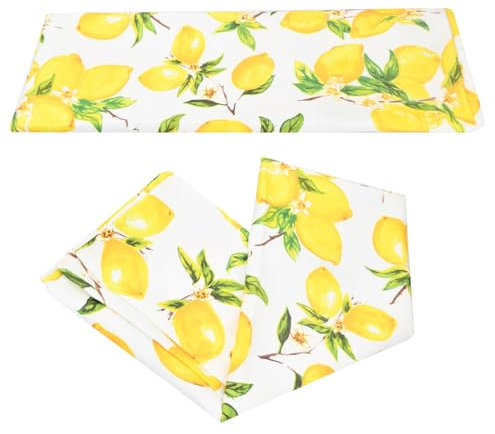 Litinliv Zitronen Tischdecke, Tischdecke Rechteck Zitronen Gelb, Wasserdicht Tischbelag, Kreativ Obsttisch Tischdecken für Hitzebeständig, Küche, Restaurant, Drinnen und Draußen 135 x 135 cm