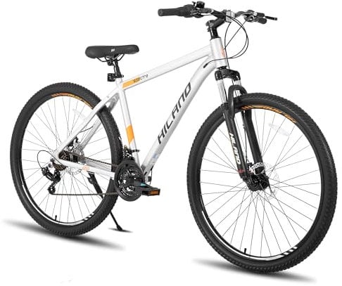 Hiland 29 Inch Mountain Bike, Aluminium Frame 21 Speed MTB with Disc Brake Suspension Fork, Mountain Bike For Men Gray