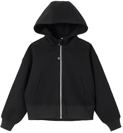 Rolanko Kapuzenpullover für Mädchen mit Reißverschluss, Gemütliche Langarm-Kapuzenjacke Lässiges Sweatshirt-Oberteil mit Taschen für Teenager