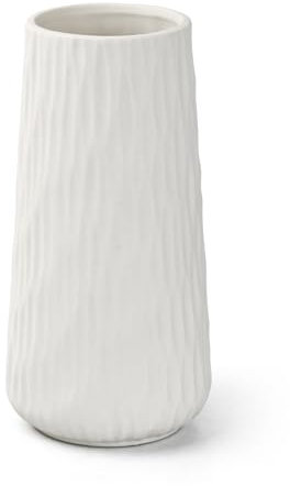 Volumoon Keramik Vase 21cm - Weiße Blumenvase für Pampasgras, Wohnzimmer & Trockenblumen