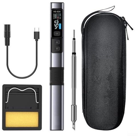 Yuanpgky USB-C Portable Soldering Iron Set, Aluminum, 100-450°C, Digital Screen, Corded Electric & Battery Powered, Pencil Style, Field Repairs & DIY Projects