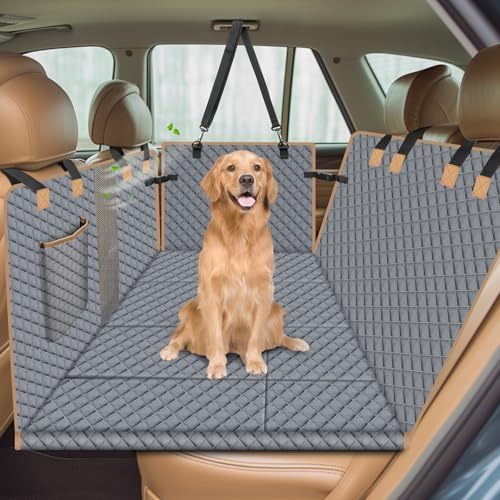 Lekespring Hundedecke Auto Rückbank Fester Boden,Hundematte Auto Rückbank | 4 Stabile Platten Hundedecke Rücksitzbank mit Harter Unterseite, Wasserdicht Autoschondecke Hund Rücksitz für Pkws, SUVs (L)