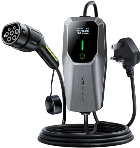 VDLPOWEREU EV Charger 3kw, 6A/8A/10A/13A Variable, 3Pin Home Electric Car Charger Cable Type 2, 5 Metres Single-phase Charger with LED Display, IP65 Waterproof