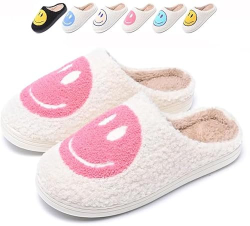 Jugsar Smile Pantofole da donna e uomo, invernali, calde, in peluche, retrò, morbide, comode, antiscivolo, piatte, alla moda, per attività all'aperto/interno, 34-45 EU, Rosa A, 40/41 EU