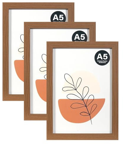 KAIWIN Lot de 3 cadres photo marron A5, 21 x 14,8 cm, avec verre acrylique, à suspendre ou à poser, verticalement ou horizontalement
