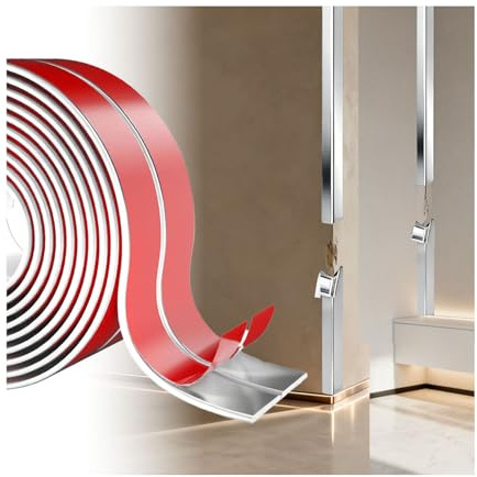 Cornière PVC, Moulure Murale Adhésive, Baguette d‘Angle, Protection Angle Mur, Plinthe Souple Moulure, Finition de Bords pour Murs, Portes, Fenêtres et Plinthes (argenté, 4 m x 2 cm)
