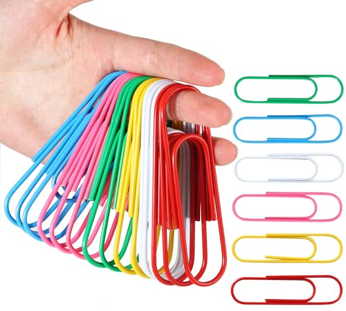 TYSM-CC 48 Stück Büroklammern Bunt Groß 100mm, Rostfreie Metallklammern | mit Griffmulden, Umweltlackierung & Extra-Halt Ideal für Ordner, Präsentationen, Bastelprojekte (6 knalligen Farben)