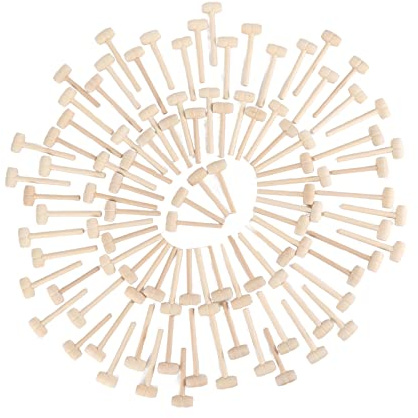 Paquete de 100 Mini Martillos de Madera con Molde de Corazón de Chocolate | C Enter Mazos, Martillos de Madera Maciza, Perfectos para Juguetes