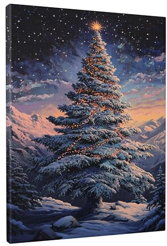 Decorazione da parete con albero di Natale innevato in pino blu, da appendere alla parete del soggiorno, camera da letto, senza cornice, 40,6 x 50,8 cm