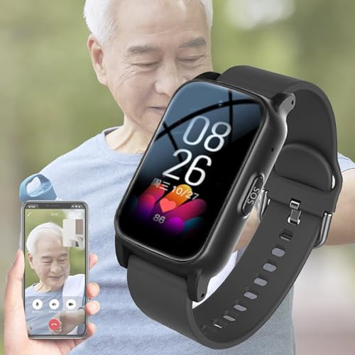 Fall Alert Devices for Elderly, Smart Watch for Seniors with HD Video Call, Fall Detection, GPS ＆ IP67 Waterproof, Gifts for Parents And Elders,Black