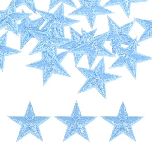 sourcing map 16Pcs Iron on Star Patches, Sew on Star Embroidered Patches, Decorative Repair Patch Applique for DIY Crafts Backpacks Bags Hats Clothes, 29mm Sea Blue