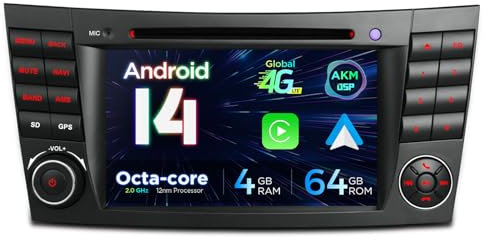 XTRONS 7 Zoll IPS Android 14 Autoradio Multimedia Player Octa Core 4+64GB für Mercedes Benz W211 Eingebautes 4G LTE Gyroskop-Sensoren Car Play AKM DSP GPS Bluetooth WiFi Optional DAB OBD TPMS DVR