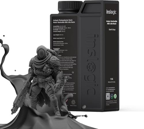 Inslogic Water-Washable ABS-Like Resin, Combines Features of ABSLIKE Resin & Water Washable Resin, Non Brittle, High Precision, Fast Curing 3D Resin for LCD DLP SLA 3D Printers, 1KG Dark Grey