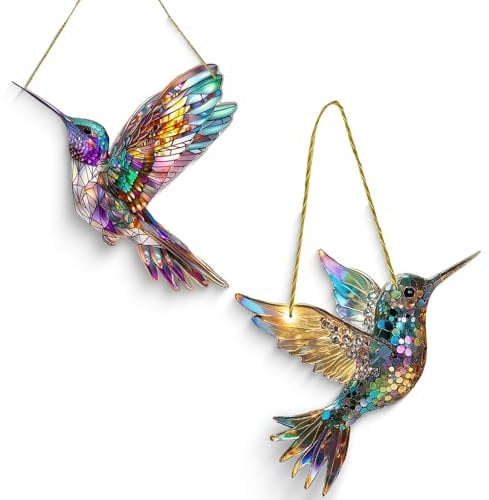 Kolibri Deko, Buntglas Fensterdeko, Fenster Dekoration Hängende Kolibri Sonnenfänger, Garten Terrasse Bunte Acryl Dekoration, Büro Fenster Glas Kunst Sonnenfänger