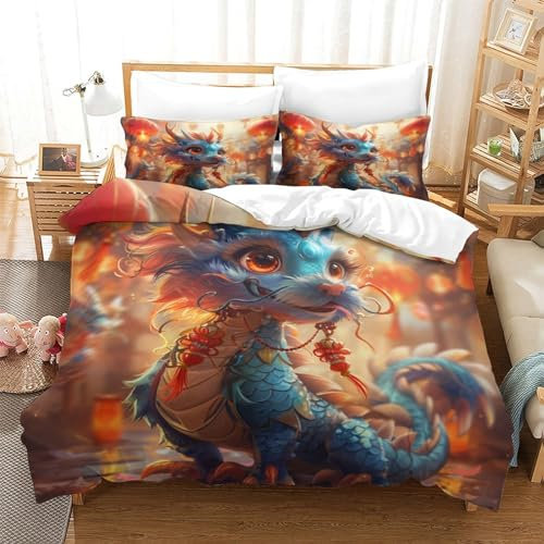 PXBDUASIE Baby Dragon Bettbezug Bettwäsche Kinderbettwäsche Reißverschluss Mit Kissenbezug Betten Set Für Jungen Und Mädchen, Kinder Single（140x200cm）