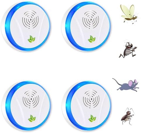 Ultraschall-Abwehrmittel für Mäuse, Insekten, Mücken, Kakerlaken, Ratten, Ameisen, Spinnen – 4 Stück, Ultraschall gegen Mücken, Ultraschall für den Innenbereich