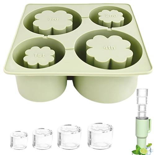 Eiswürfelformen für Trinkbecher - Eiswürfel Wiederverwendbare mit Deckel, Stanley Cup Eiswürfelform Silikon, 4 Fach Ice Cube Tray für 20-40 Oz Tumbler Becher Cocktails Kaffee Whiskey Eiscreme (Grün)