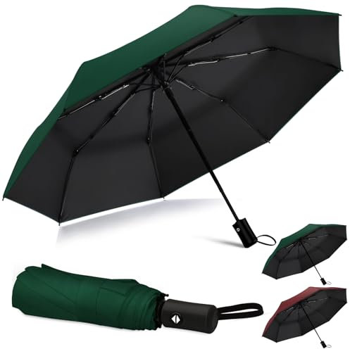 46 Inch UV Regenschirm UPF 50+ Automatik Reise Sonnenschirm Ultralight Umbrella Winddichter Regenschirm Mit 8 Rippen für Herren und Damen (Dunkelgrün, 46inch)