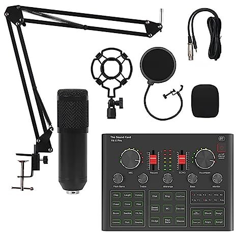 Podcast Kit Complet, BM800 Microphone professionnel Micro à condensateur V8 V9 V10 Carte son PC Ordinateur Audio USB Studio d'enregistrement Jeu Diffusion en direct KTV(V9 and BM800 Mic-01)
