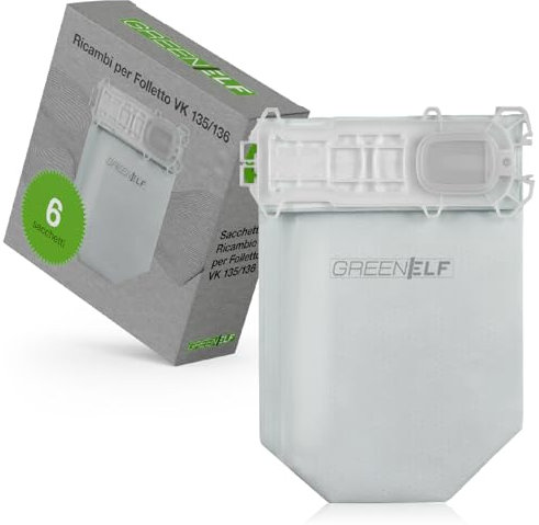 6 Sacchetti Folletto Compatibili VK135/136 | Ricambio in Microfibra a 4 Strati | Alta Filtrazione Antipolvere | 12 Mesi di Fornitura