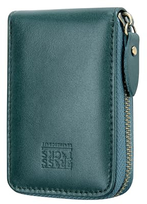 BRASS TACKS Leathercraft Kreditkartenetui Echtleder Vintage RFID-Schutz Reißverschluss Multifächer-Kartenhalter Portmonee Geldbörse Unisex