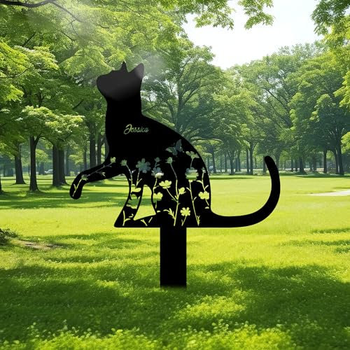 JLSKCN Grabstein Katze für Draußen Personalisiert, Tier Grabstein Katze, Grabsteine Für Haustiere Katze Metall Gedenksteine für Den Garten Grabdekoration Andenken an Den Hund (Katze)
