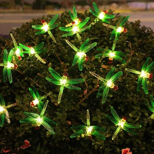 FANSU Solar Lichterkette Aussen, Libelle Lichterkette Außen Solar Wasserdicht, 8 Modi, Solarlichterkette Outdoor Wetterfest für Balkon Garten Pavillon Terrasse Vorzelt (Grün,5m 20LED)
