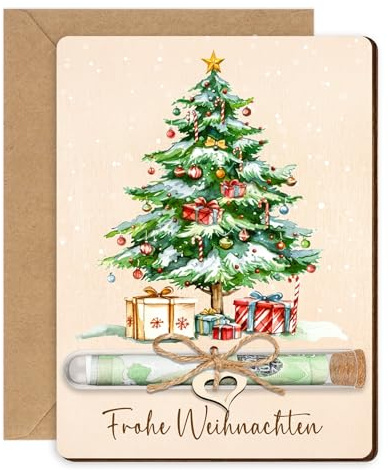 Geldgeschenk Verpackung Weihnachten Geldkarten Holz mit Reagenzglas, Geld Gutschein Verpackung Weihnachten Nikolaus Geschenke für Frauen Männer Freunde, Geschenkverpackung Weihnachtsgeschenke