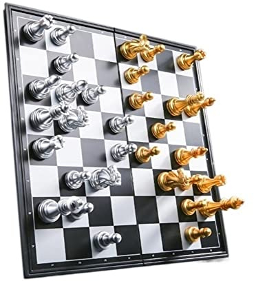 IWENZHKPA Schachspiel 12,5-Zoll-Schachset, Gold-Silber-Schachfiguren, Faltbares Schachbrett, Reise-Schachbrett Chess Board Set